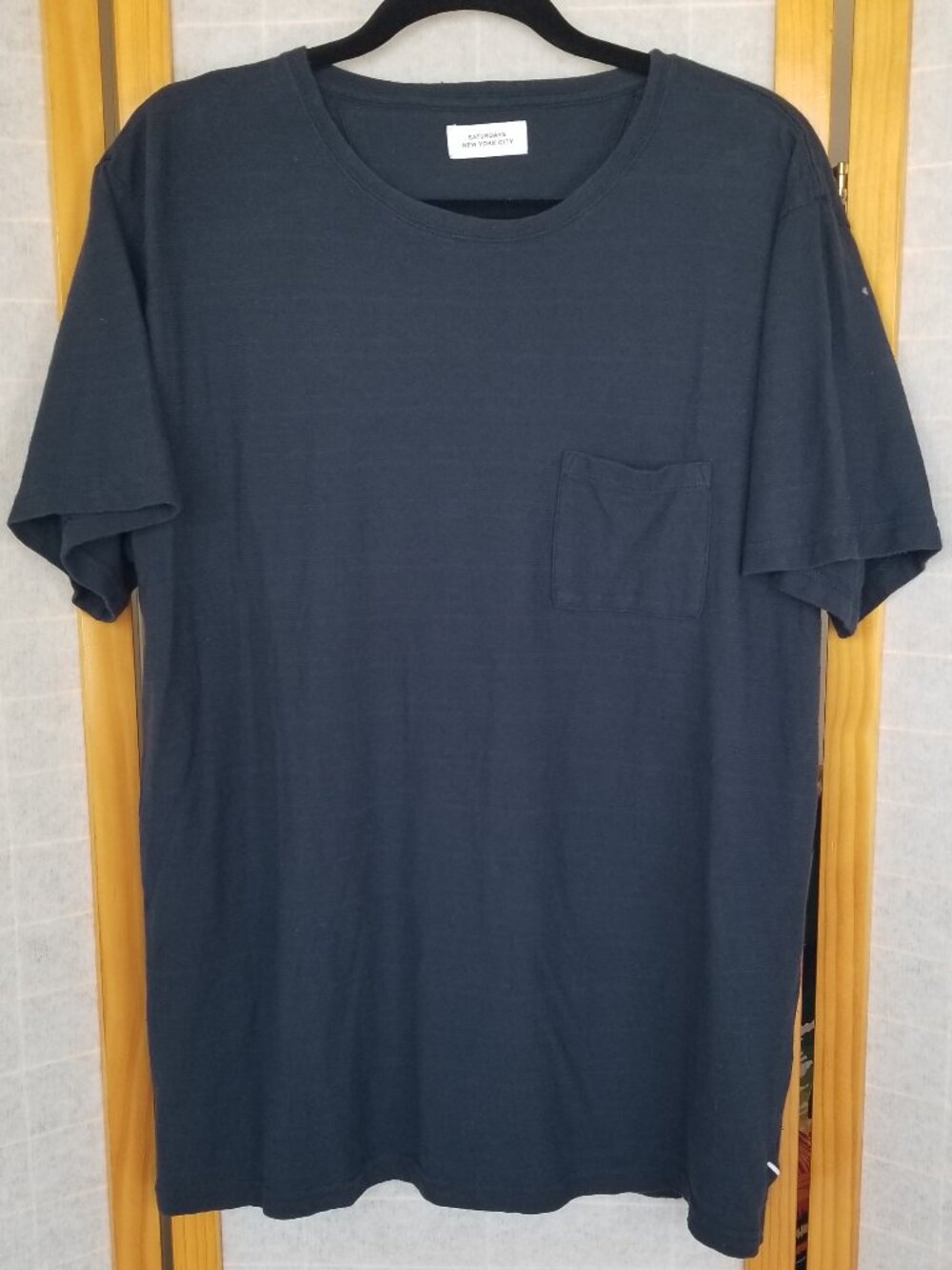 Saturdays NYC T-Shirt Men's Large Cotton Linen Blend Pocket Dark Blue